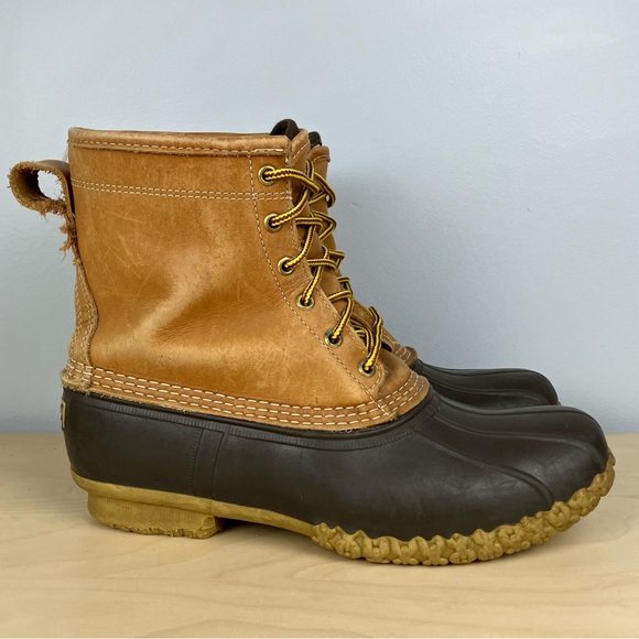 L.L. Bean Men’s Size 9.0 M Goretex Lined Brown Leather Duck Rain Boots Lace Up - Picture 1 of 15